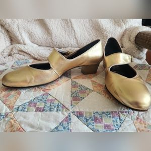 Metallic Gold LeatherBallroom Square Dancing Contra shoes 9.5W Tic Tac Toes